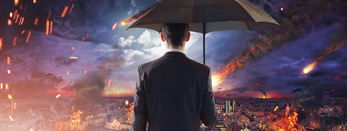 Business man prepares for disaster recovery plan