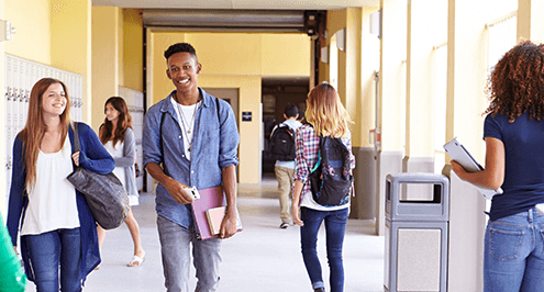 Students in school's hallway